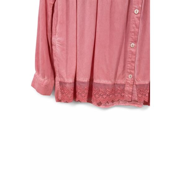 2Love Medium Pink Babydoll Tunic Blouse Lace Hem Boho Cottagecore Button Front - Picture 2 of 9